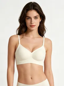 Front view of seamless cream jelly bra with soft support and smooth wireless design