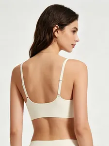 Detail of cream white seamless jelly bra featuring adjustable straps and U-shaped back design