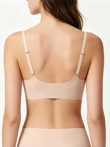 Detail of nude seamless jelly bra with adjustable straps and U-shaped back design