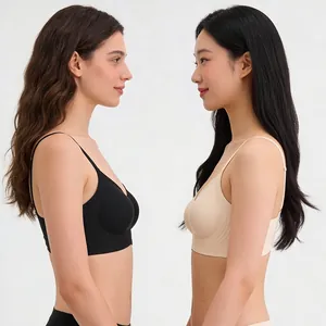 Seamless jelly strip bra showing black and beige wireless vests on models