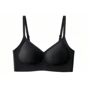 Detail of black seamless jelly bra with smooth elastic fabric and adjustable thin straps
