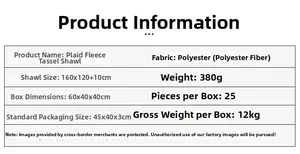 Detailed fabric specification of plaid tassel shawl made of thick polyester material