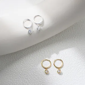 Minimalist 925 sterling silver drop earrings with single zircon in gold and silver