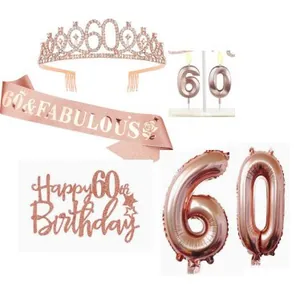Kit Décoration Anniversaire Fabulous Avec Tiare Strass Écharpe Imprimée Bougies Chiffres Pour 40 50 60 70 Anniversaire Femme