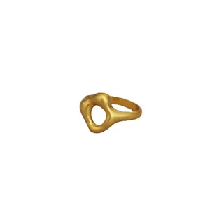 Minimalist irregular fluid-style gold-plated brass ring with central cutout design
