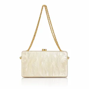 Elegant ivory marble acrylic box clutch bag with gold twisted chain for formal dinner