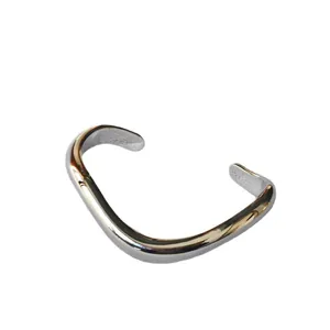 Polished silver irregular wave open cuff bracelet with minimalist flowing lines design