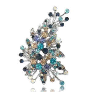 Vintage Irregular Botanical Floral Rhinestone Brooch Pin For Women Elegant Alloy Brooch For Suits Evening Dresses Jewelry