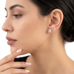Minimalist S925 sterling silver gold-plated oval stud earrings with sparkling zircons