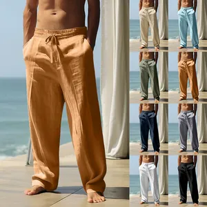 Dettaglio dei vari colori dei pantaloni da spiaggia in lino da uomo con coulisse