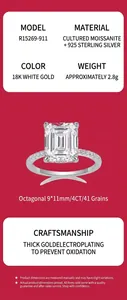 Specifiche tecniche dell'anello moissanite 4CT in argento sterling 925 placcato