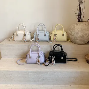 Minimalist square Boston handbag for women in five colors with pearl charm decor