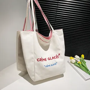 Bolso Tote de Lona Reversible de Gran Capacidad a Rayas con Bordado Francés Bolso de Hombro Casual Shopper para Mujer