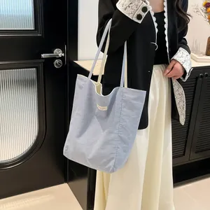 Sac Fourre-tout en Toile Réversible de Grande Capacité Rayé Broderie Française Sac à Bandoulière Casual Shopper pour Femme