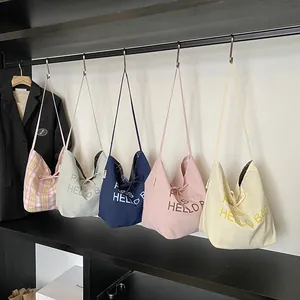 Minimalist canvas tote bag with PARIS lettering and drawstring bow in multiple colors