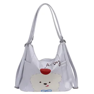 Sac multifonction gris clair avec imprimé ours mignon et cuir PU souple et résistant