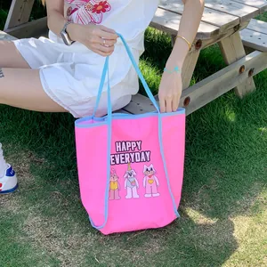 Sac Cabas en Nylon Femme Grande Capacité Imprimé Animal Dessin Animé Sac à Épaule Happy Everyday Mode Shopping Pour École