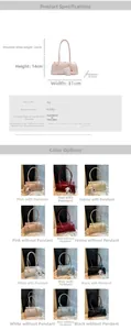 Detail of trendy PU square handbag with lace charm and long shoulder strap features