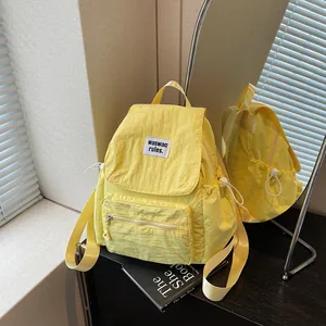 Women's Lightweight Nylon Wrinkled Backpack School Bag Casual Fashion Travel Small Rucksack With Multi Pockets And Stitching