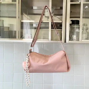 Casual Women Nylon Crossbody Bag Solid Color Small Pillow Bag With Heart Pendant Minimalist Shoulder Bag For Daily Travel