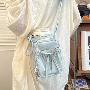 Sac Bandoulière en Nylon pour Femmes avec Nœud Papillon Petit Sac de Téléphone Léger Porte-Bouteille d'Eau Sac à Épaule