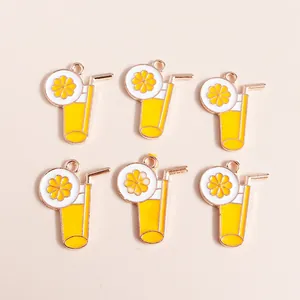 6 pieces of summer drink charms in fruit juice cup shape with gold alloy and enamel finish