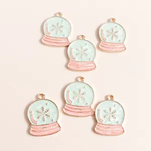 Emaille Schneeflocken Kristallkugel Anhänger in Pastellfarben für DIY Schmuck