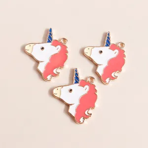 Drie kleurrijke eenhoorn emaille hangers met gouden legering randen voor DIY sieraden