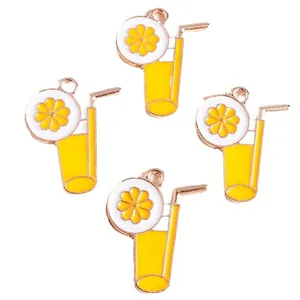 DIY enamel orange juice cup charms with straw and citrus slice for jewelry making
