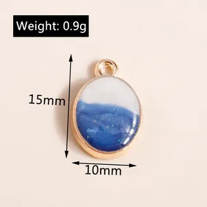 Detail view of oval drip oil pendant with dimensions 15x10mm and 0.9g weight info