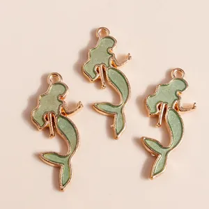 Light green mermaid tail pendants with golden metal frame for DIY jewelry making