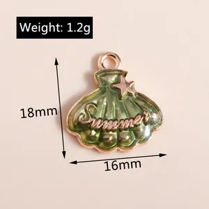 Pendentif coquillage vert en alliage avec lettrage Summer et paillettes, 18 mm haut