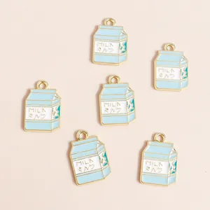 Sechser-Set süße hellblaue Milchbox-Anhänger für DIY-Schmuck und Bastelzubehör