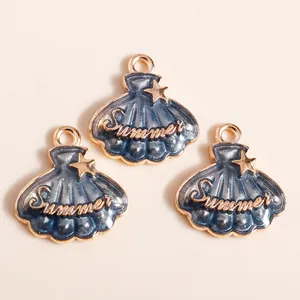 Lot de trois breloques coquillages bleus avec lettrage doré Summer pour bijoux DIY