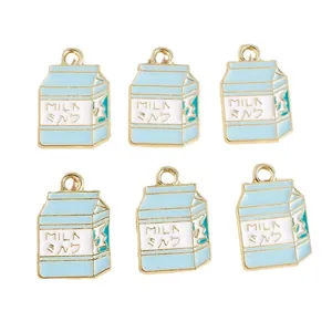 Set mit 6 blauen Emaille-Milchkarton-Anhängern für DIY-Schmuck und Schlüsselanhänger