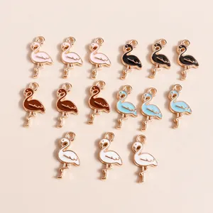 Breloques Flamant Rose en Émail Alliage Pendentifs Animaux Pour Création Bijoux DIY Colliers Boucles d'Oreilles Accessoires