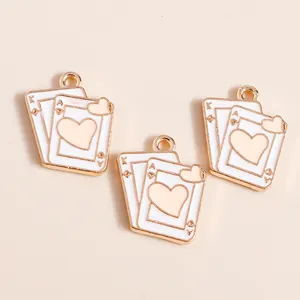 Enamel heart playing card pendants Ace and King of Hearts for DIY jewelry making