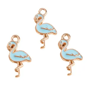 Trois pendentifs flamants bleus en alliage doré et émail pour création de bijoux DIY