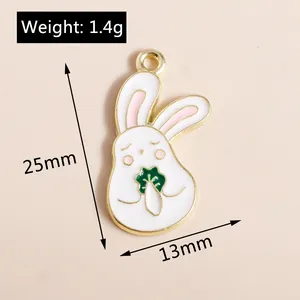 Detailed view of white enamel bunny charm showing 25mm height and 13mm width dimensions