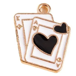 Ace and King playing card pendants in alloy with white enamel finish and gold edging
