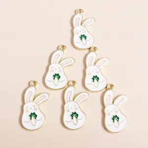 Set of 6 cute white rabbit charms with carrot pendants for DIY jewelry making accessories