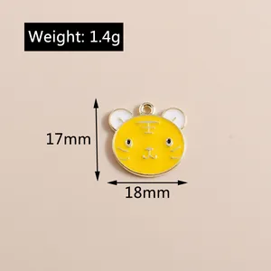 Detailed view of yellow tiger enamel charm pendant showing size 17x18mm and 1.4g weight