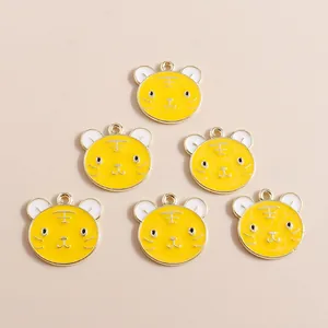 Cartoon yellow tiger alloy enamel charms with gold metallic edges for DIY jewelry making