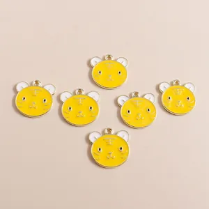 Set of 6 cartoon yellow tiger enamel charms for DIY jewelry making accessories