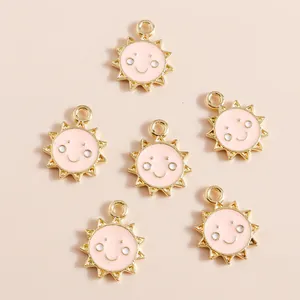 Pendentifs soleil souriant en émail rose et doré pour création de bijoux DIY
