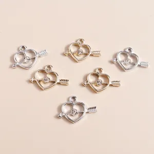 Cupido Herzanhänger in Gold und Silber mit Strasssteinen für DIY Schmuckherstellung