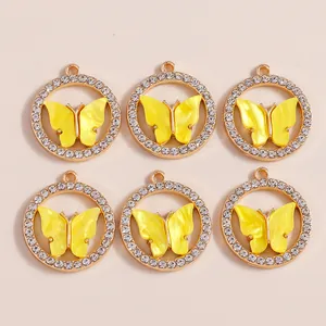 6er-Set goldene Schmetterlingsanhänger mit Kristallen für DIY-Schmuckherstellung