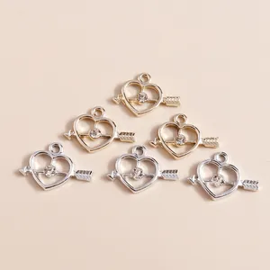 Legierung Strass Cupido Pfeil Herz Anhänger DIY Schmuck Pendants Only (Without Chain) Für Valentinstag Geschenk Vergoldet Versilbert