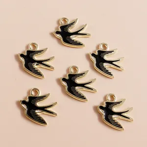 Pack of six swallow enamel pendants with gold alloy edges for DIY jewelry making