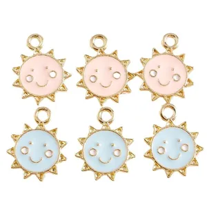 Pendentifs soleil souriant en alliage avec émail rose et bleu pour bijoux DIY